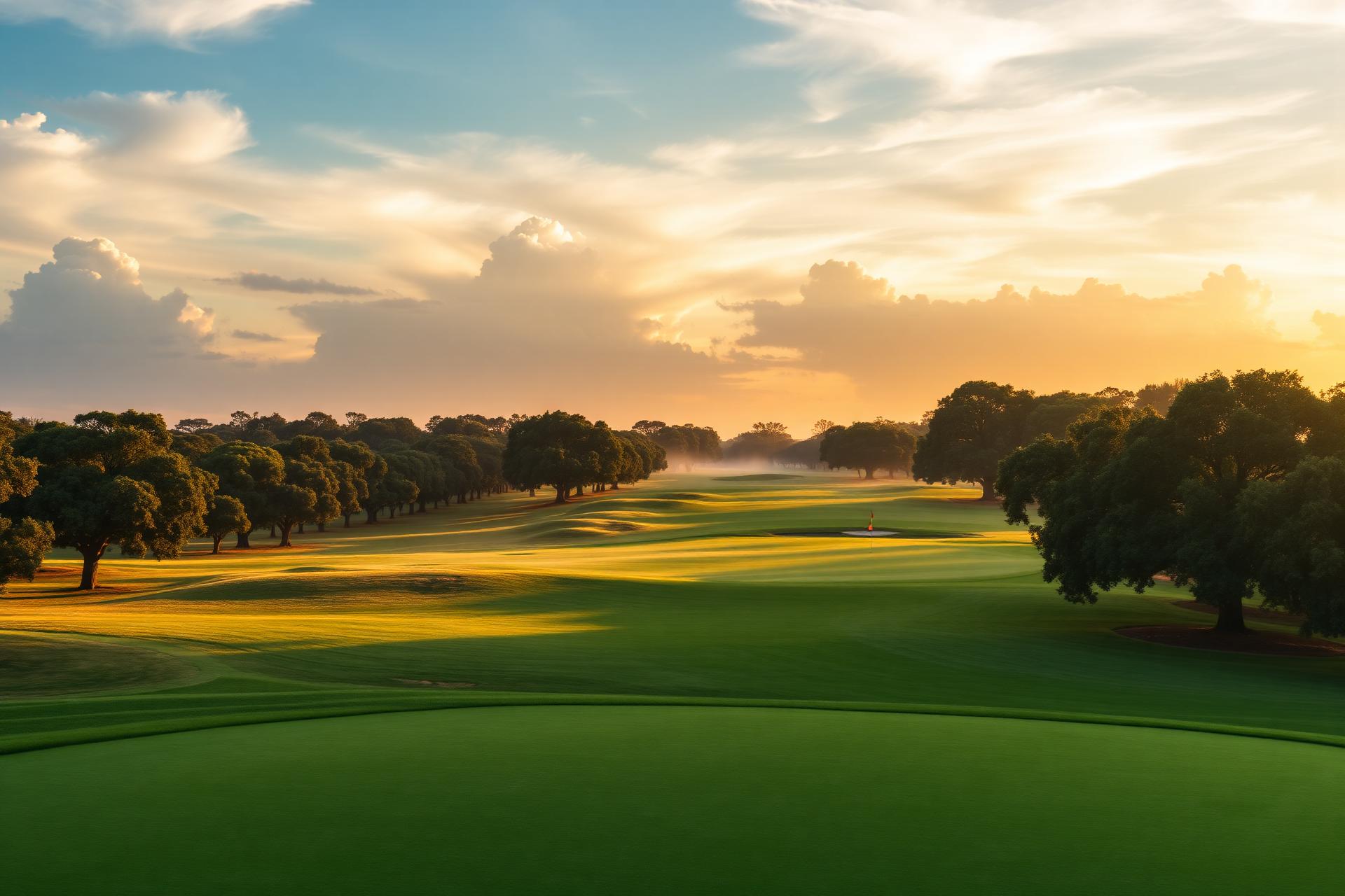 Sunrise over a championship golf course